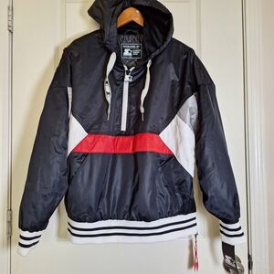 NWT Vintage Starter Black & Red Colorblock Half-Zip Hooded Windbreaker Jacket